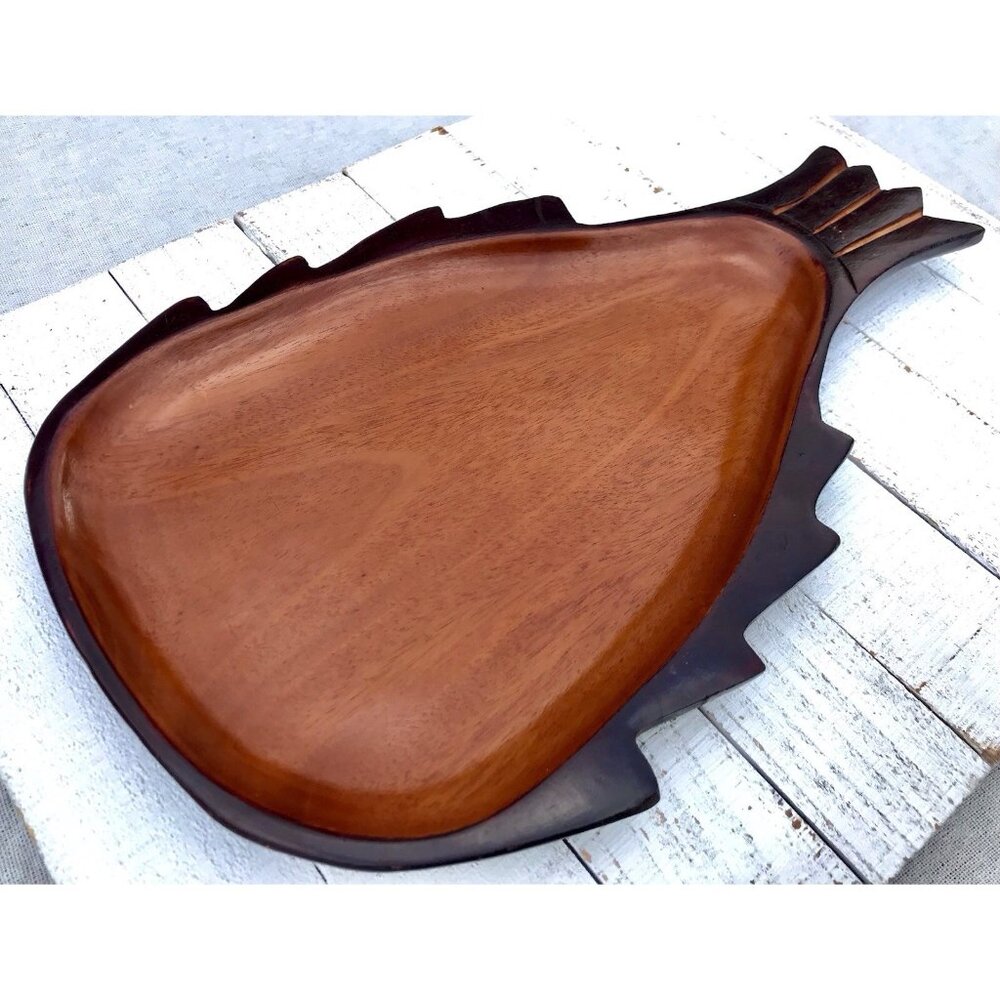Vtg Ralph Hand Carved Haiti Fish Mahogany Wood Tray Serving Dish MCM Charcuterie